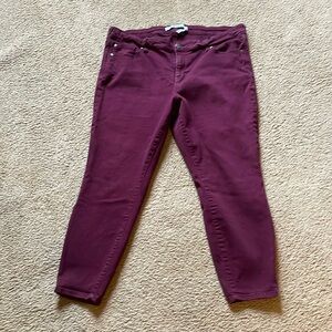 Maroon colored mid rise ankle skinny jeans